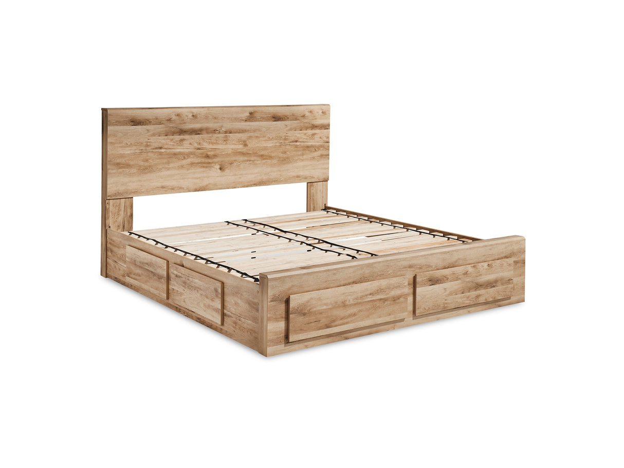 Hyanna Tan Brown King Panel Storage Bed With 2 Side Storage, Dresser And Mirror