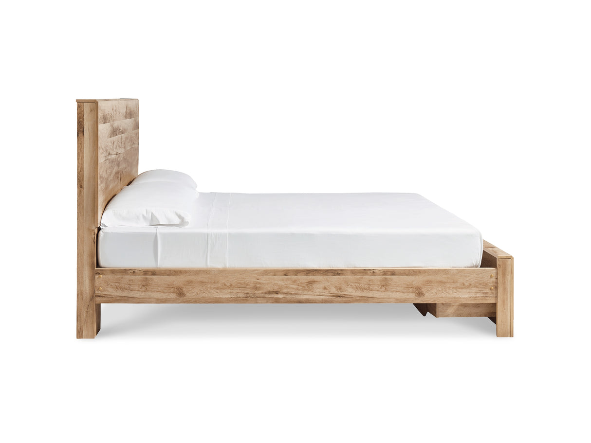 Hyanna Tan Brown King Panel Storage Bed With Dresser And Nightstand