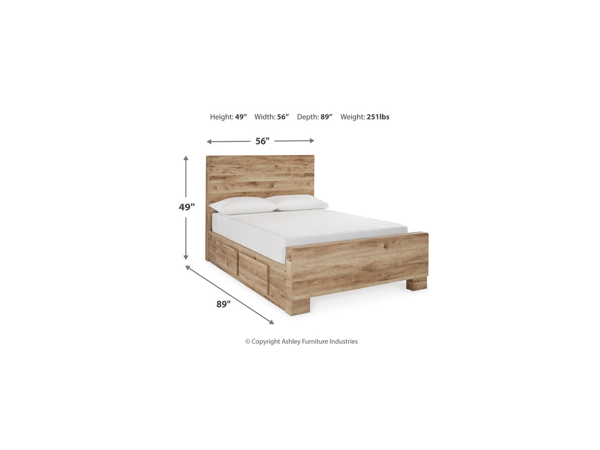 Hyanna Tan Brown Full Panel Bed With 2 Side Storage, Dresser And Mirror