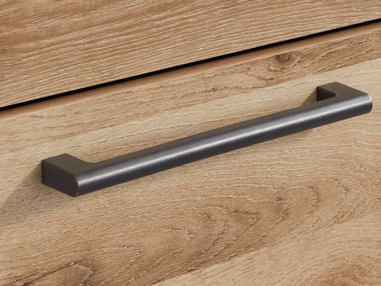 Hyanna Tan Brown Queen Panel Bed, Dresser, Mirror, And Nightstand