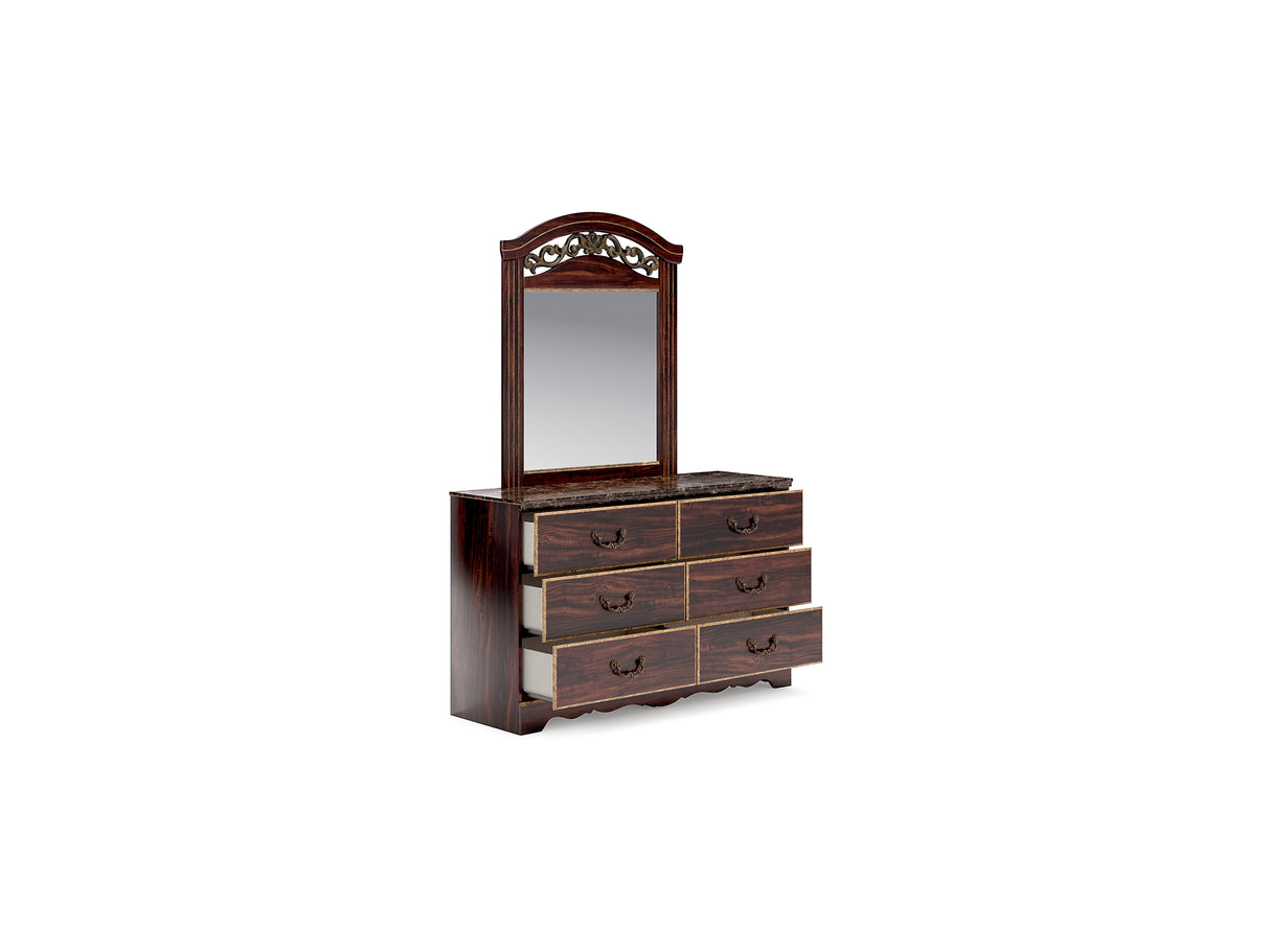 Glosmount Two-Tone Queen Poster Bed, Dresser, Mirror And Nightstand