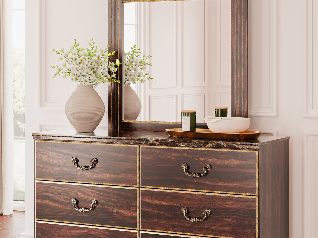 Glosmount Two-Tone Queen Poster Bed, Dresser, Mirror And Nightstand