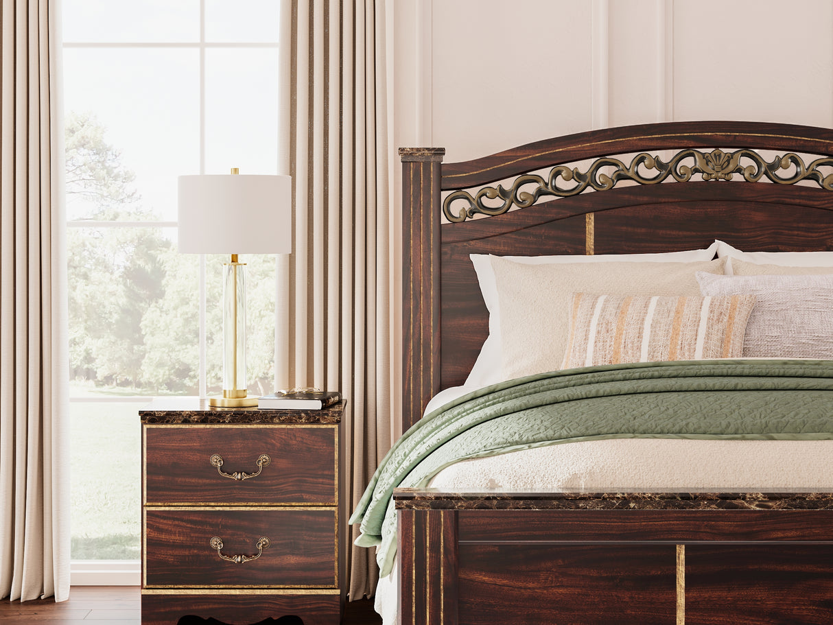Glosmount Two-Tone Queen Poster Bed, Dresser, Mirror And Nightstand