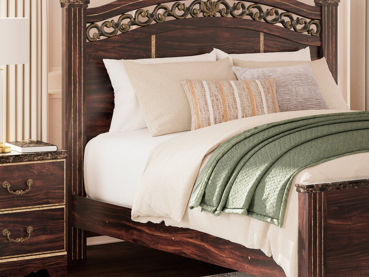 Glosmount Two-Tone Queen Poster Bed, Dresser, Mirror And Nightstand