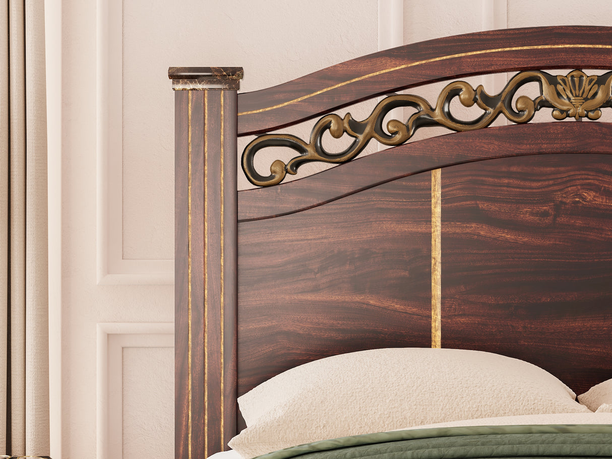 Glosmount Two-Tone Queen Poster Bed, Dresser, Mirror And Nightstand