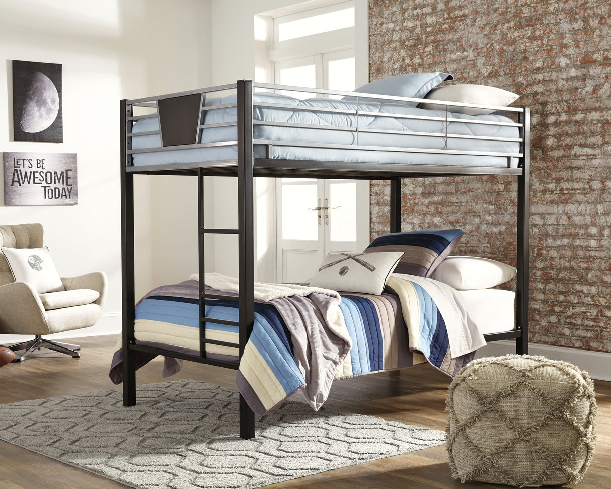 Dinsmore Black/Gray Twin Over Twin Bunk Bed With Ladder