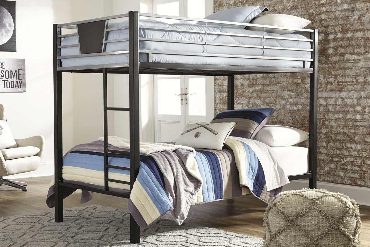 Dinsmore Black/Gray Twin Over Twin Bunk Bed With Ladder
