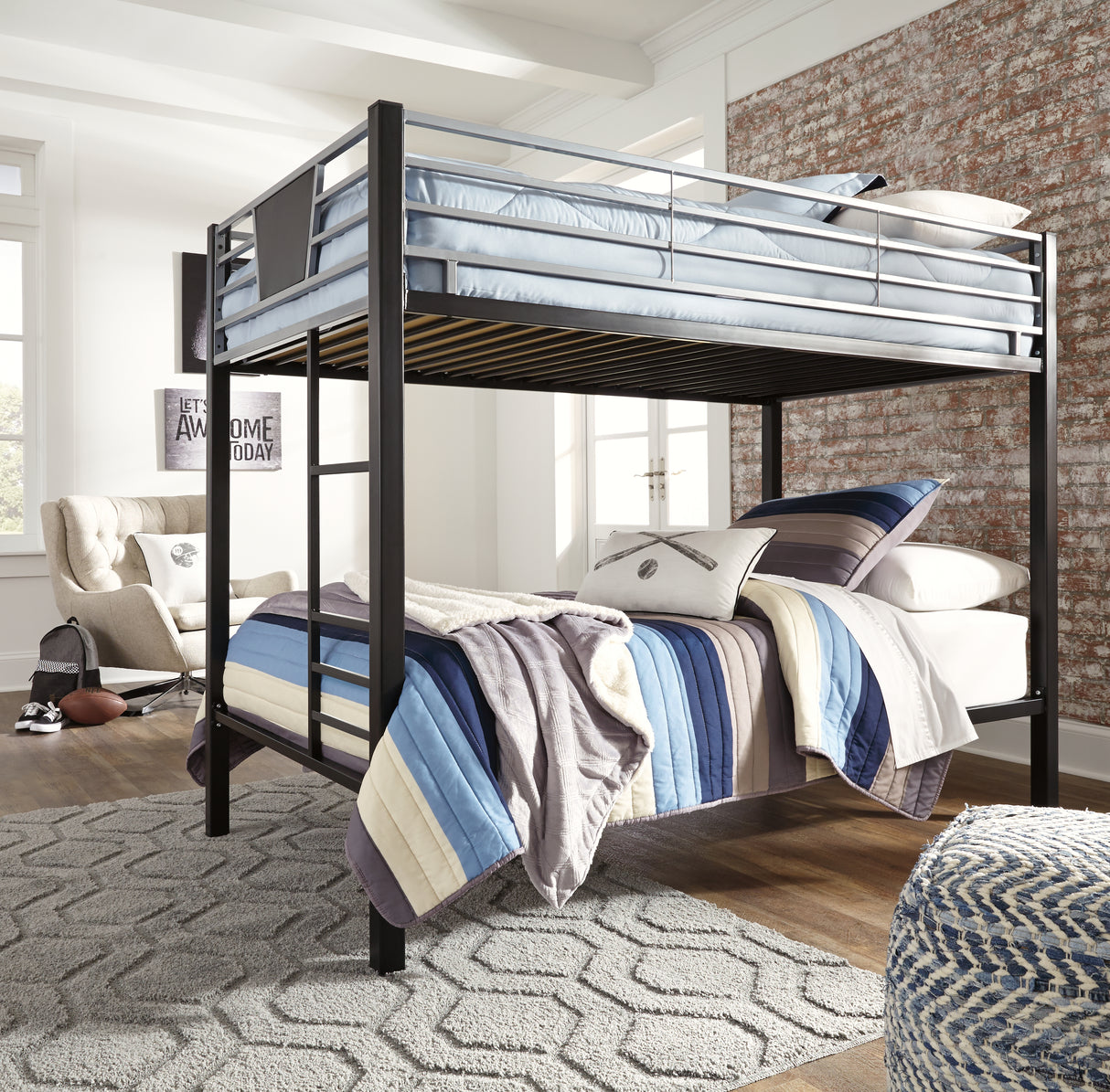 Dinsmore Black/Gray Twin Over Twin Bunk Bed With Ladder