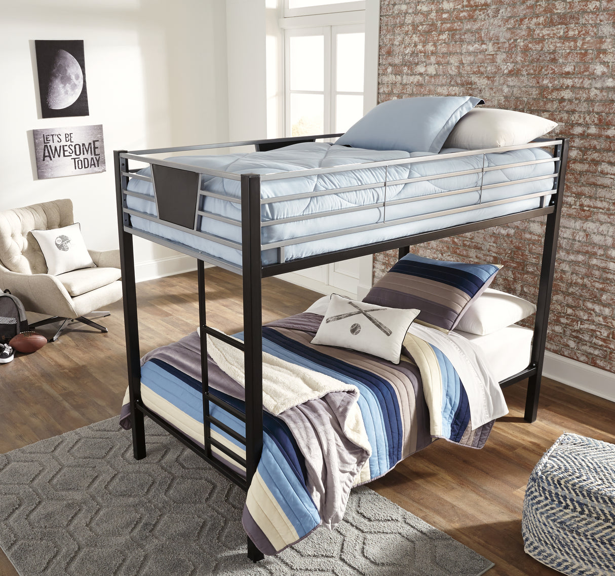 Dinsmore Black/Gray Twin Over Twin Bunk Bed With Ladder