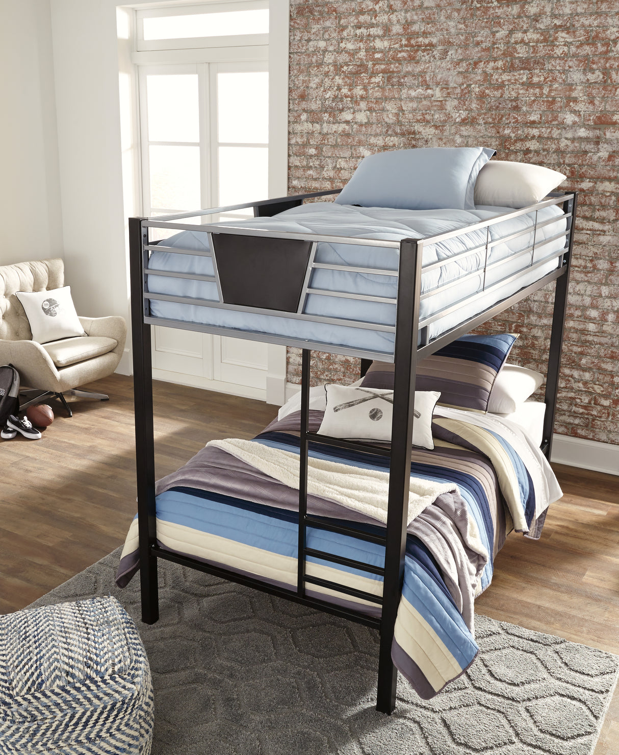 Dinsmore Black/Gray Twin Over Twin Bunk Bed With Ladder