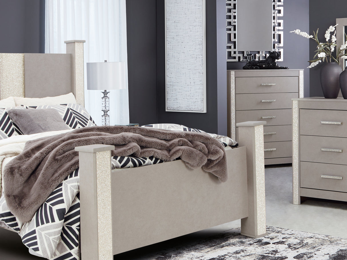 Surancha Gray Queen Poster Bed, Dresser, Mirror And Nightstand