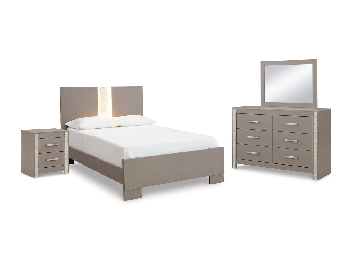 Surancha Gray Queen Panel Bed, Dresser, Mirror And Nightstand