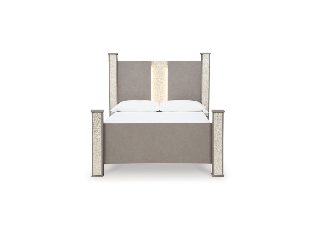 Surancha Gray Queen Poster Bed, Dresser, Mirror And 2 Nightstands