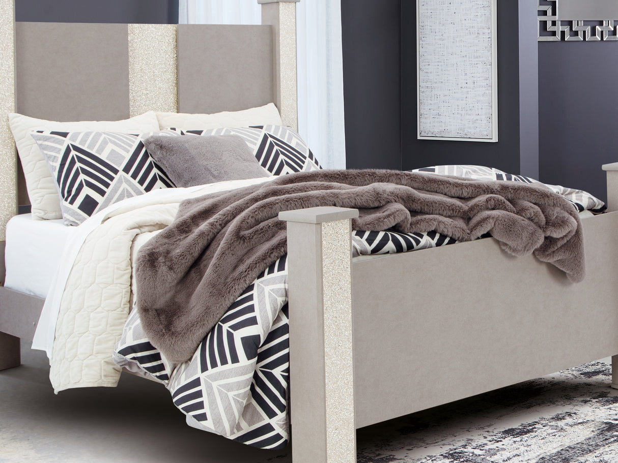 Surancha Gray Queen Poster Bed, Dresser, Mirror And 2 Nightstands