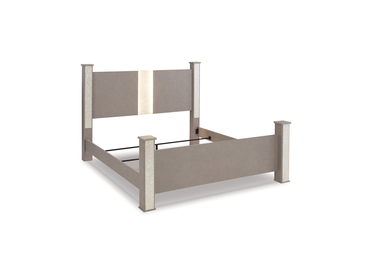Surancha Gray King Poster Bed, Dresser And Mirror