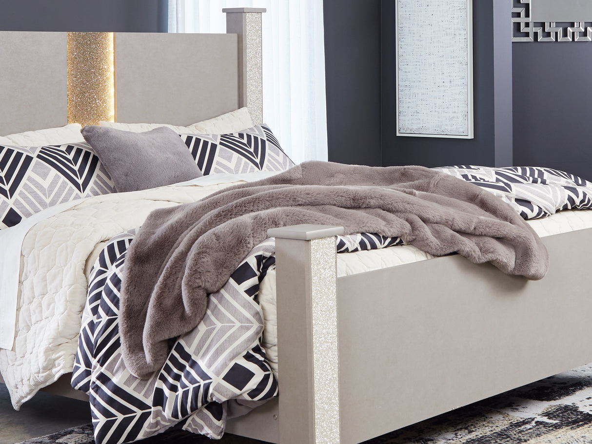 Surancha Gray King Poster Bed, Dresser, Mirror And Nightstand