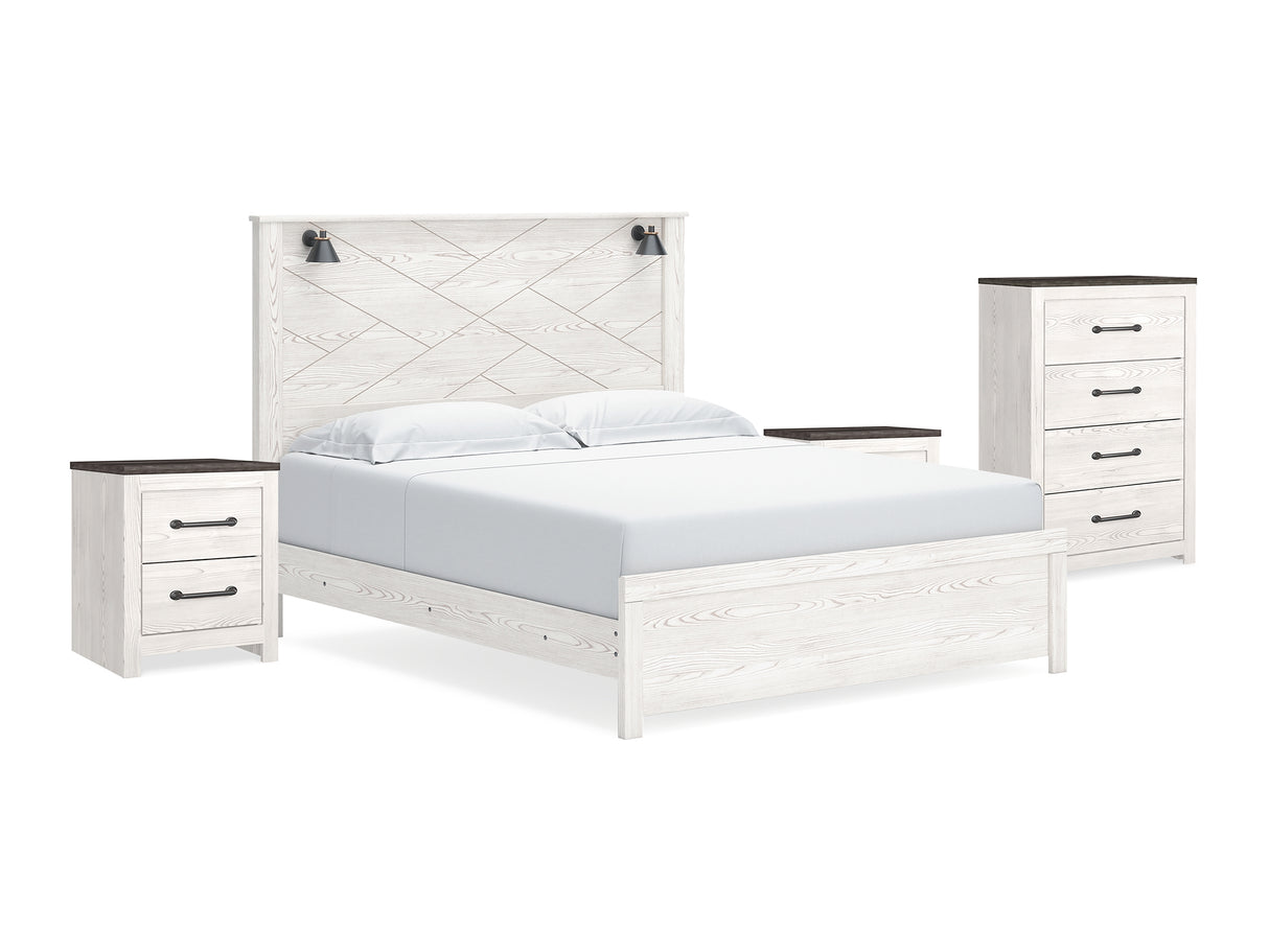 Gerridan White/Gray King Panel Bed, Chest And 2 Nightstands