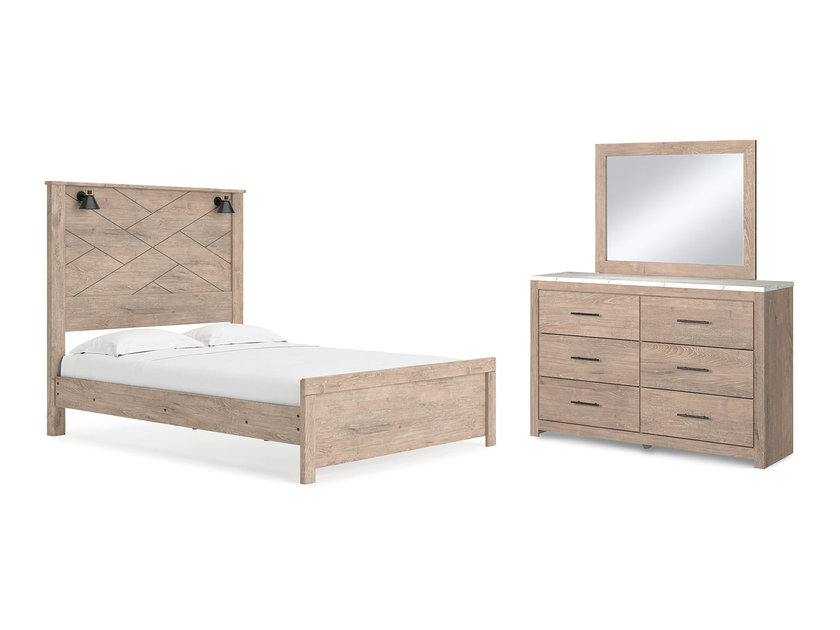 Senniberg Light Brown/White Queen Panel Bed, Dresser And Mirror