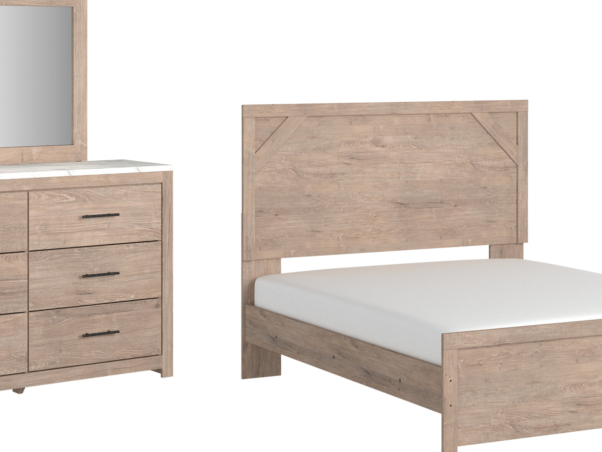 Senniberg Light Brown/White Queen Panel Bed, Dresser And Mirror