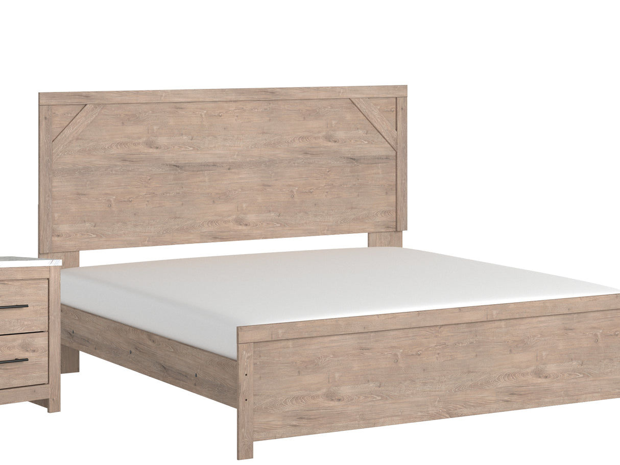 Senniberg Light Brown/White King Panel Bed With Dresser And Mirror, Chest 2 Nightstands