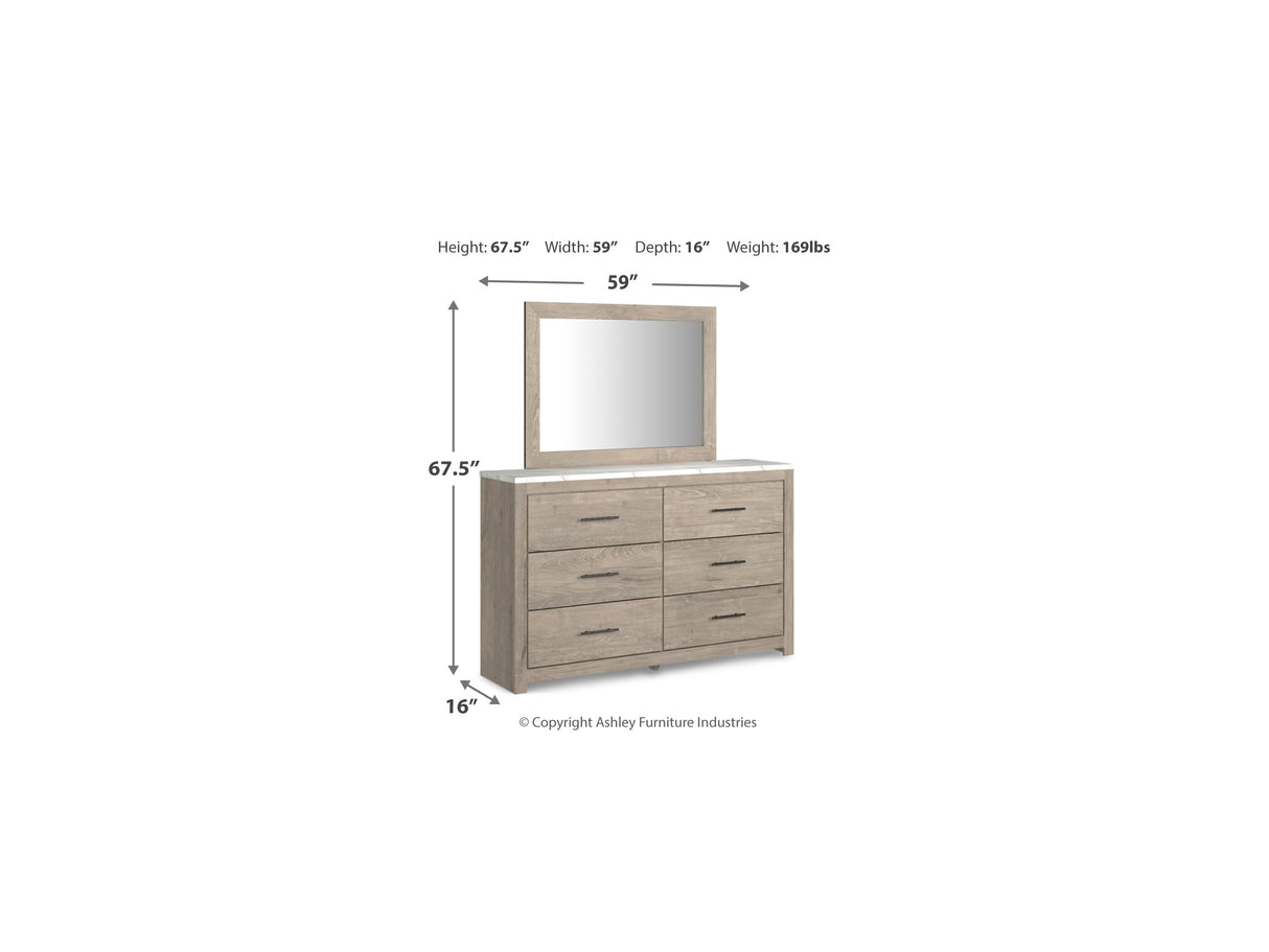 Senniberg Light Brown/White King Panel Bed, Dresser, Mirror, And Nightstand