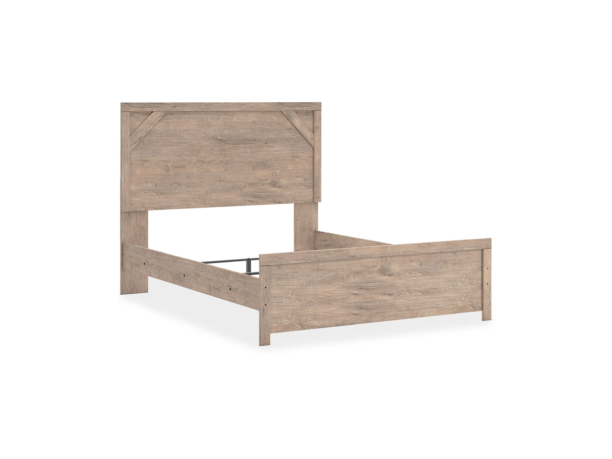 Senniberg Light Brown/White Queen Panel Bed, Dresser, Mirror, And Nightstand