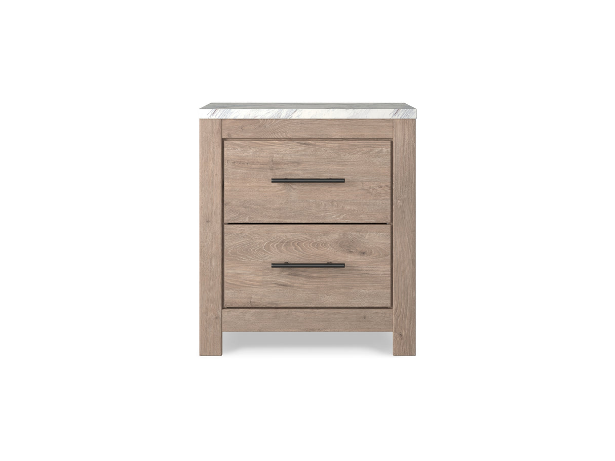 Senniberg Light Brown/White King Panel Bed, Dresser, Mirror, And Nightstand