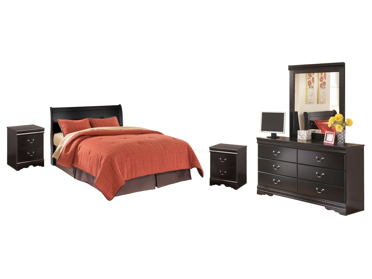 Huey Vineyard Black Queen Sleigh Headboard With Dresser, Mirror And 2 Nightstands