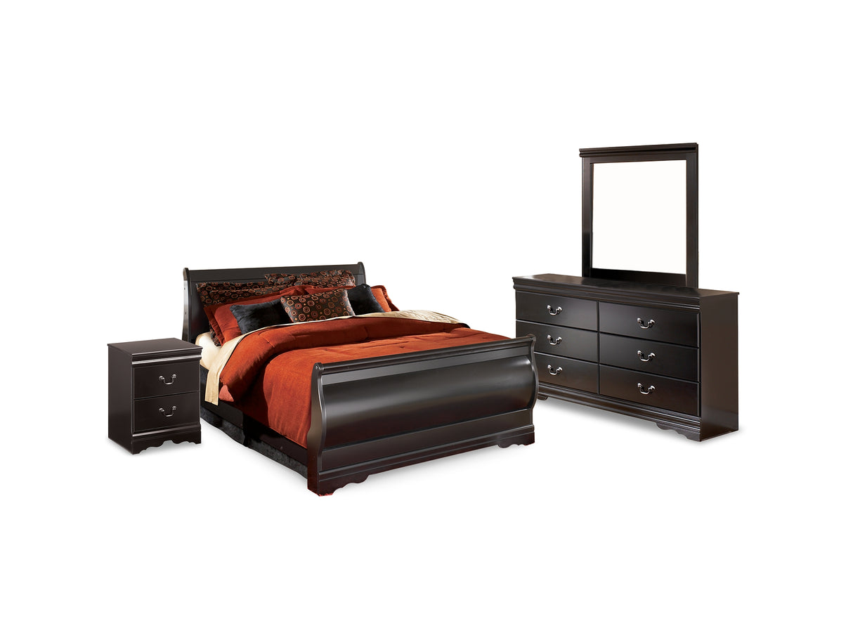 Huey Vineyard Black Full Sleigh Bed, Dresser, Mirror And Nightstand