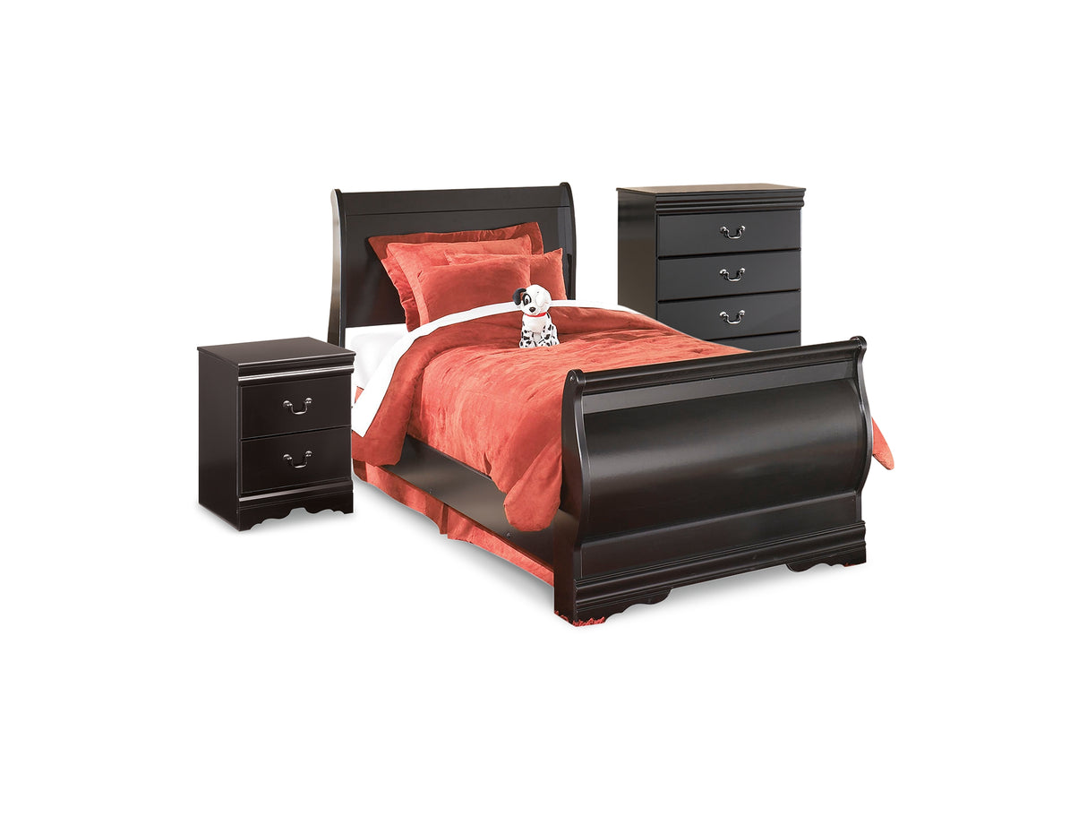 Huey Vineyard Black Twin Sleigh Bed With Chest Of Drawers And Nightstand