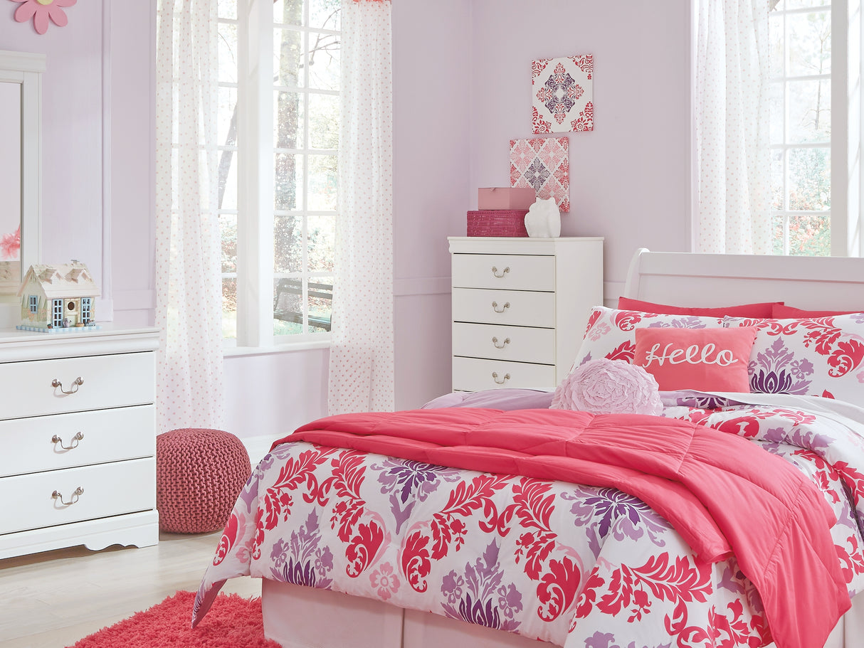 Anarasia White Full Sleigh Headboard, Dresser And Mirror