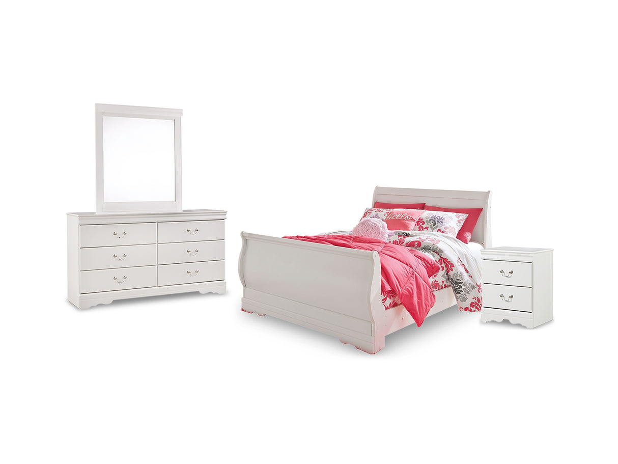 Anarasia White Full Sleigh Bed With Dresser, Mirror And Nightstand