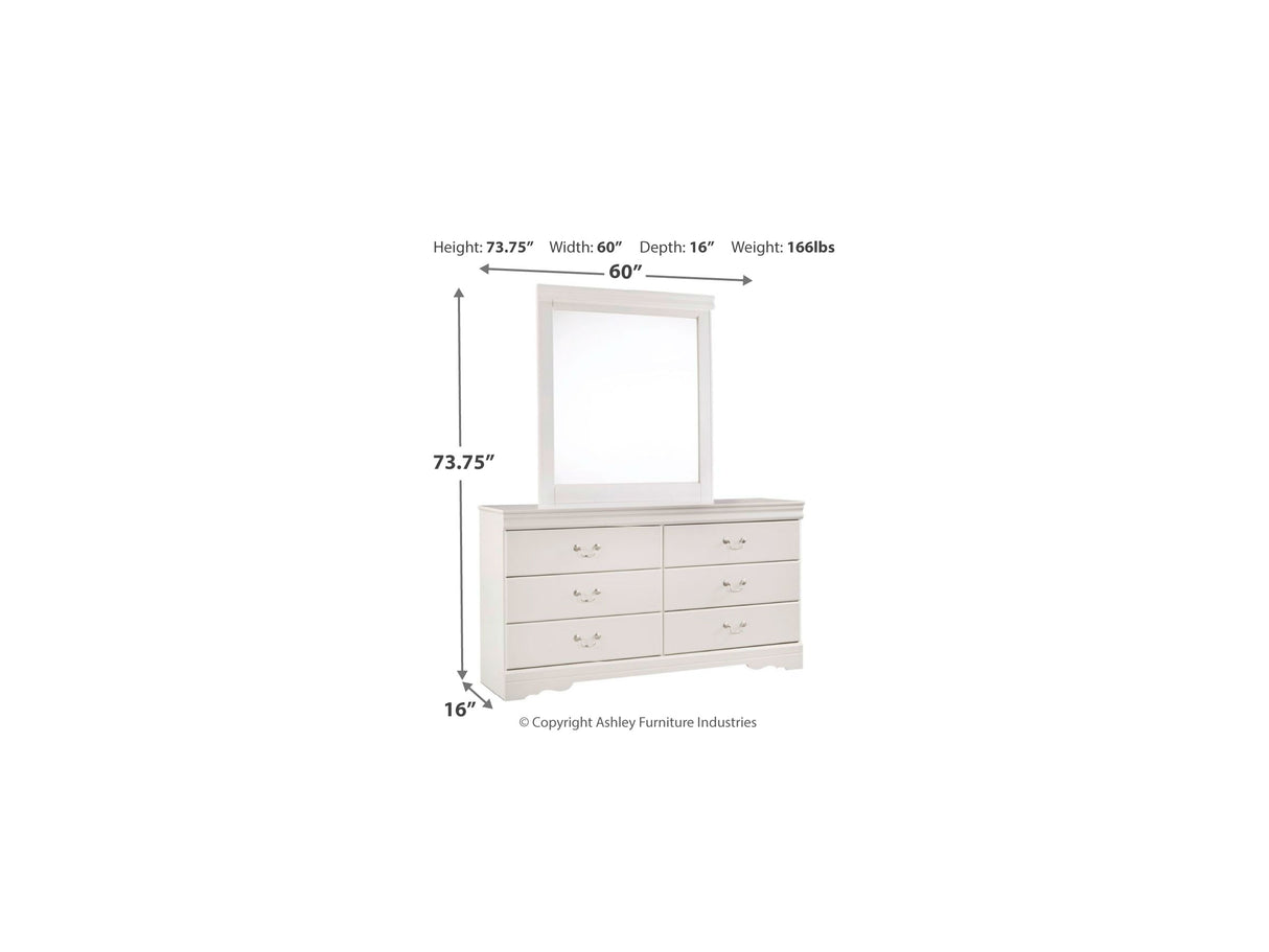 Anarasia White Twin Sleigh Bed, Dresser And Mirror