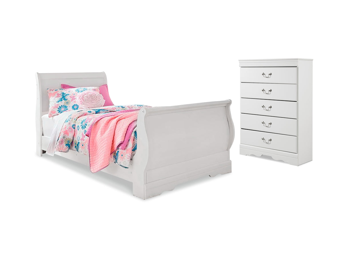 Anarasia White Twin Sleigh Bed And Chest