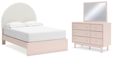 Wistenpine Blush Full Upholstered Panel Bed, Dresser And Mirror