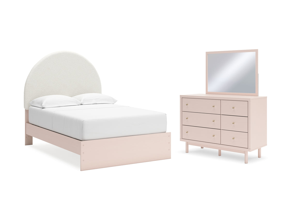 Wistenpine Blush Full Upholstered Panel Bed, Dresser And Mirror