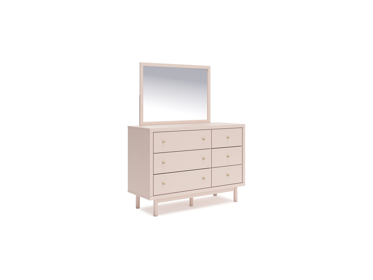 Wistenpine Blush Full Upholstered Panel Bed, Dresser And Mirror