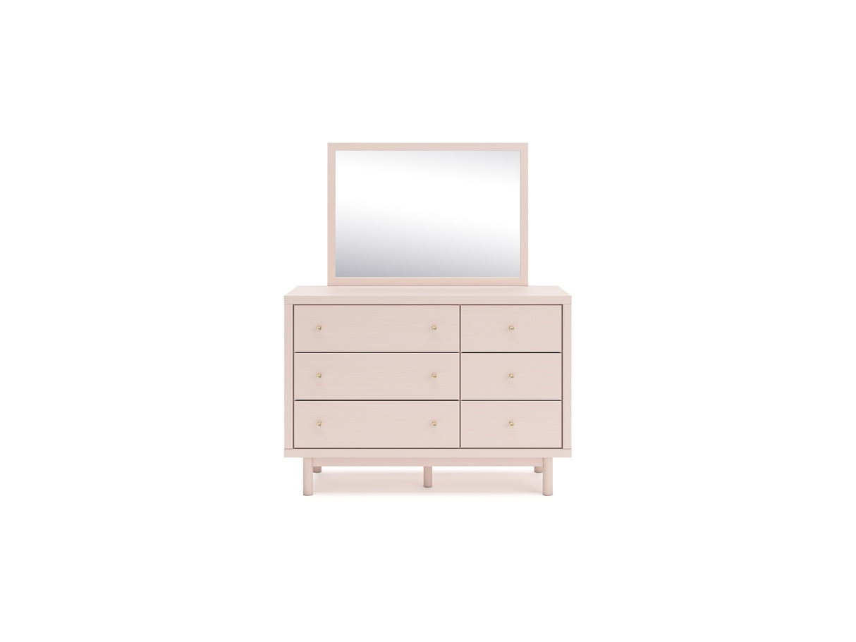 Wistenpine Blush Full Upholstered Panel Bed, Dresser And Mirror