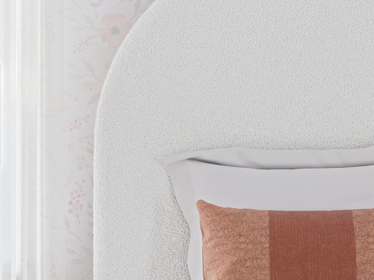 Wistenpine Blush Twin Upholstered Panel Headboard, Dresser And Mirror