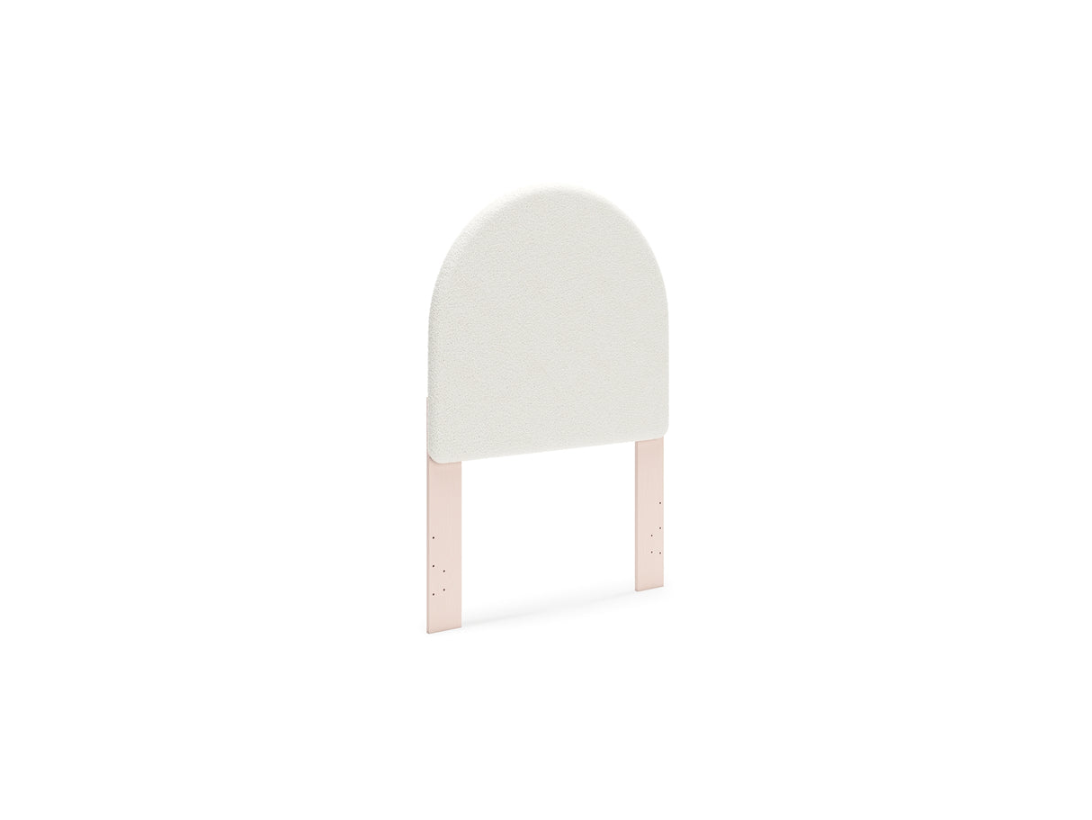 Wistenpine Blush Twin Upholstered Panel Headboard, Dresser And Mirror