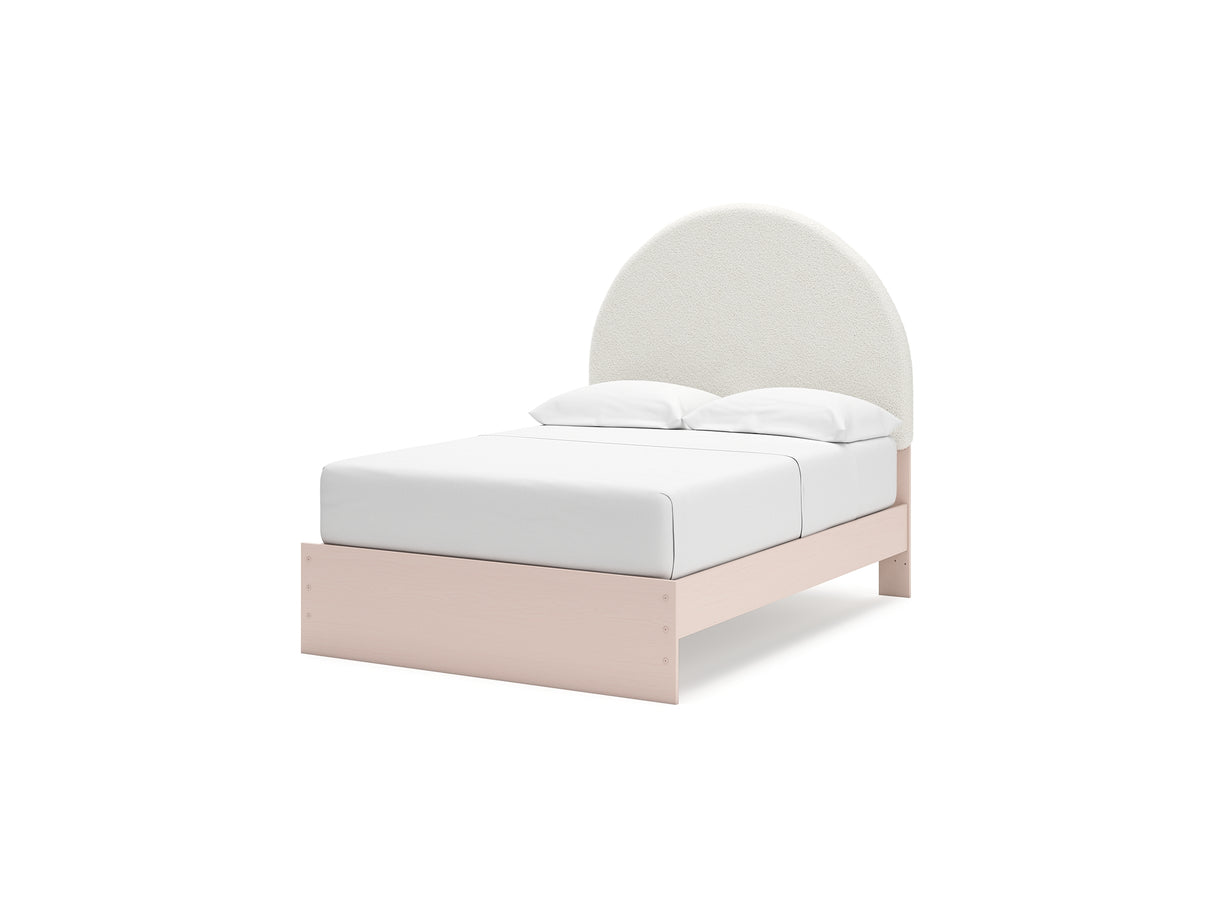 Wistenpine Blush Full Upholstered Panel Bed, Dresser And Mirror