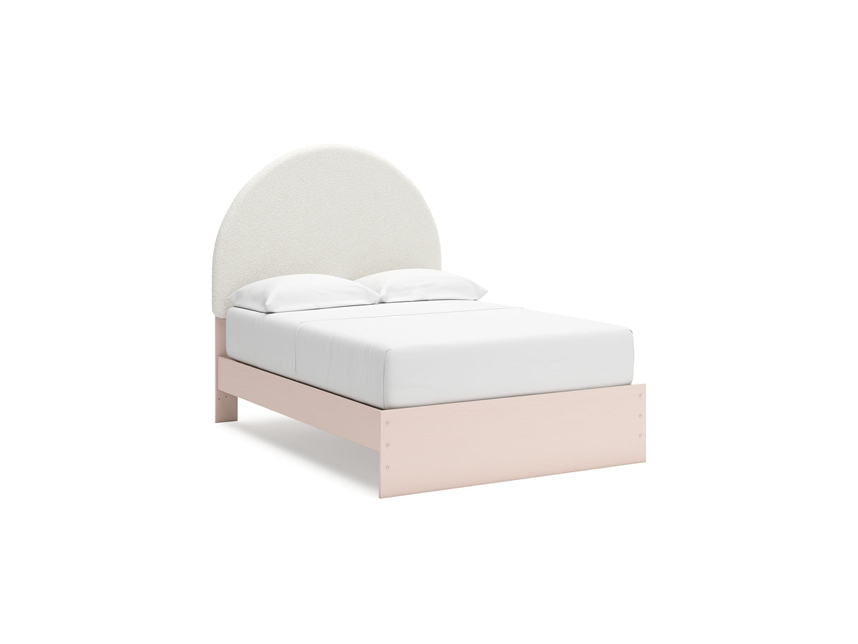 Wistenpine Blush Full Upholstered Panel Bed, Dresser And Mirror