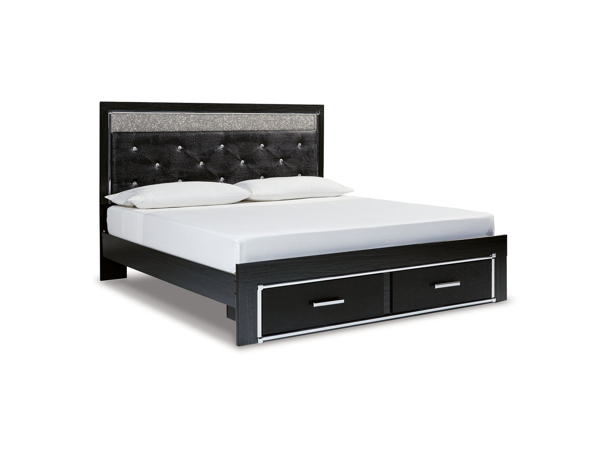 Kaydell Black King Panel Storage Bed, Dresser, Mirror And Nightstand
