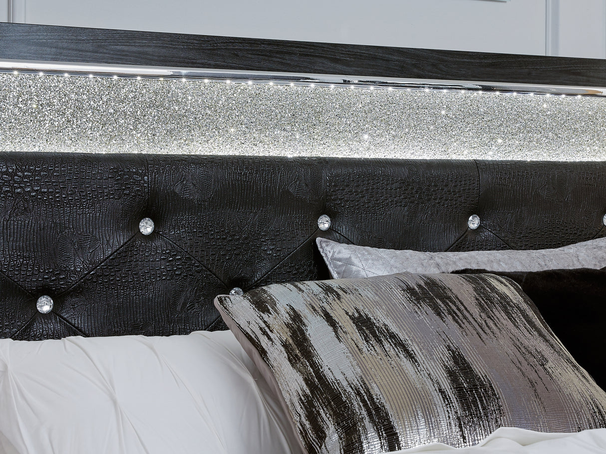 Kaydell Black King Panel Storage Bed, Dresser, Mirror And Nightstand