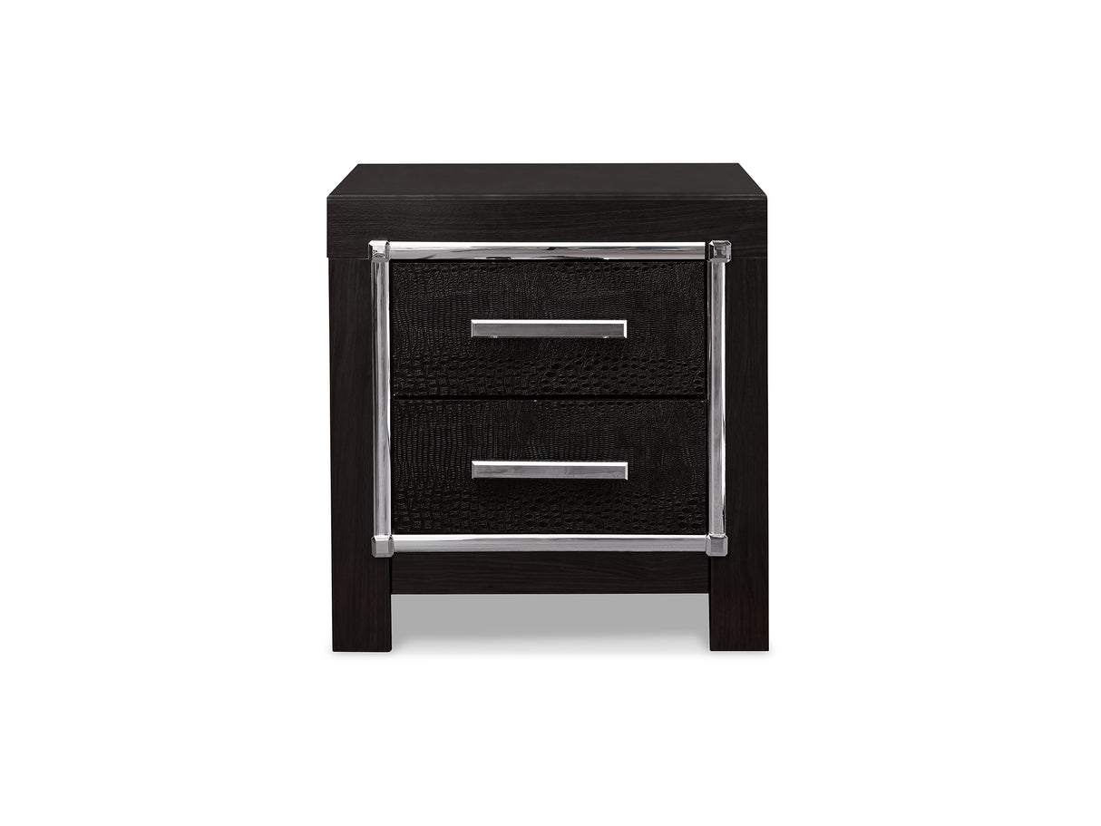 Kaydell Black Queen Upholstered Panel Bed, Dresser, Mirror, And Nightstand