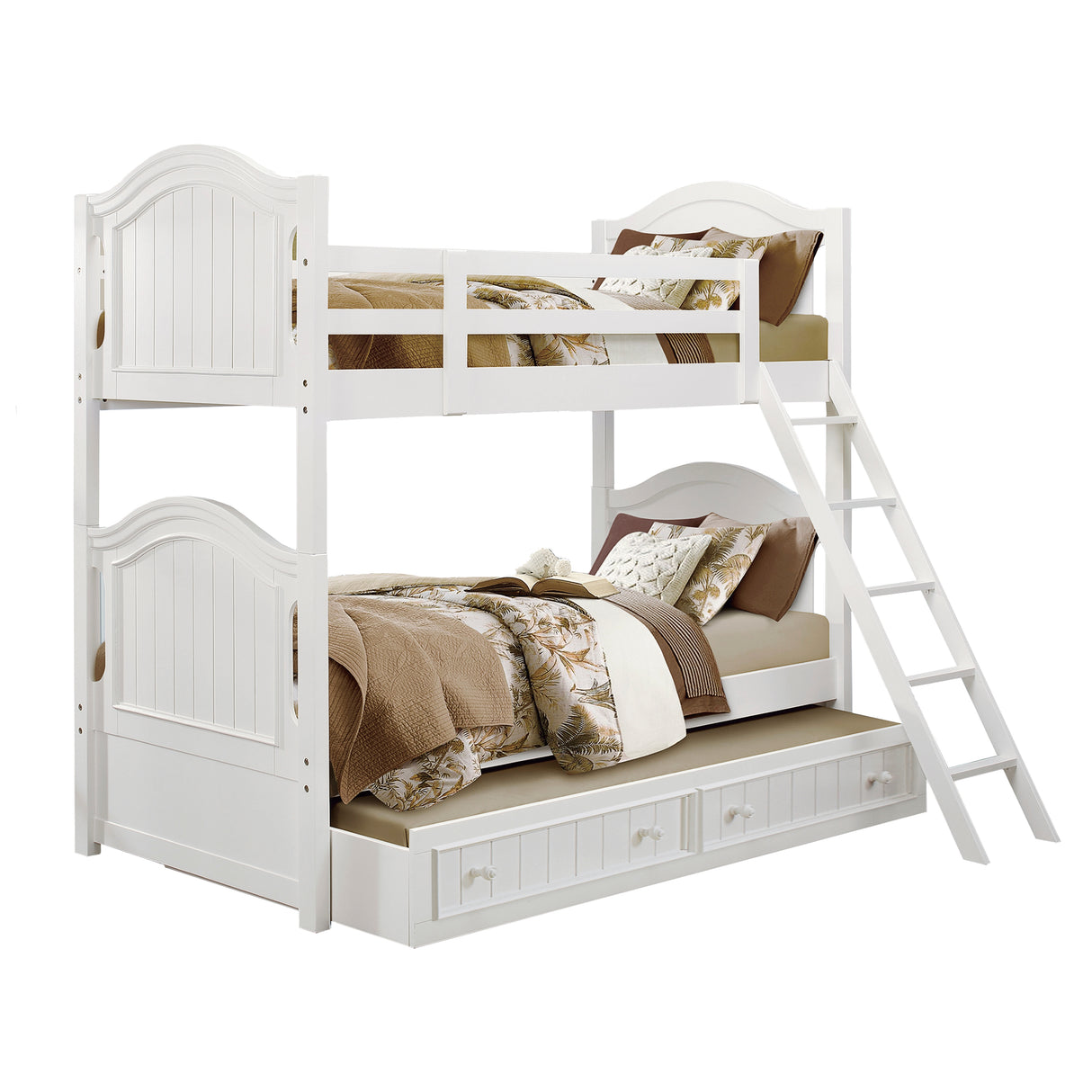 Clementine White Twin/Twin Bunk Bed With Twin Trundle