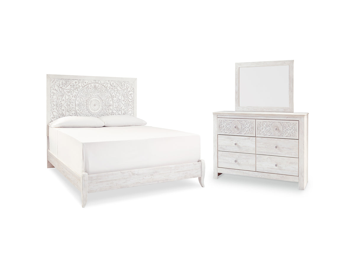 Paxberry Whitewash King Panel Bed, Dresser And Mirror