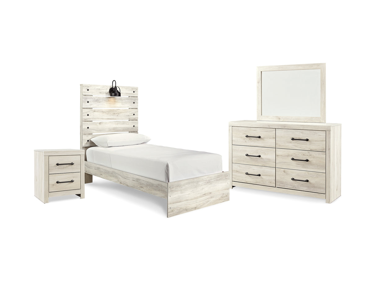 Cambeck Whitewash Twin Panel Bed, Dresser, Mirror And Nightstand