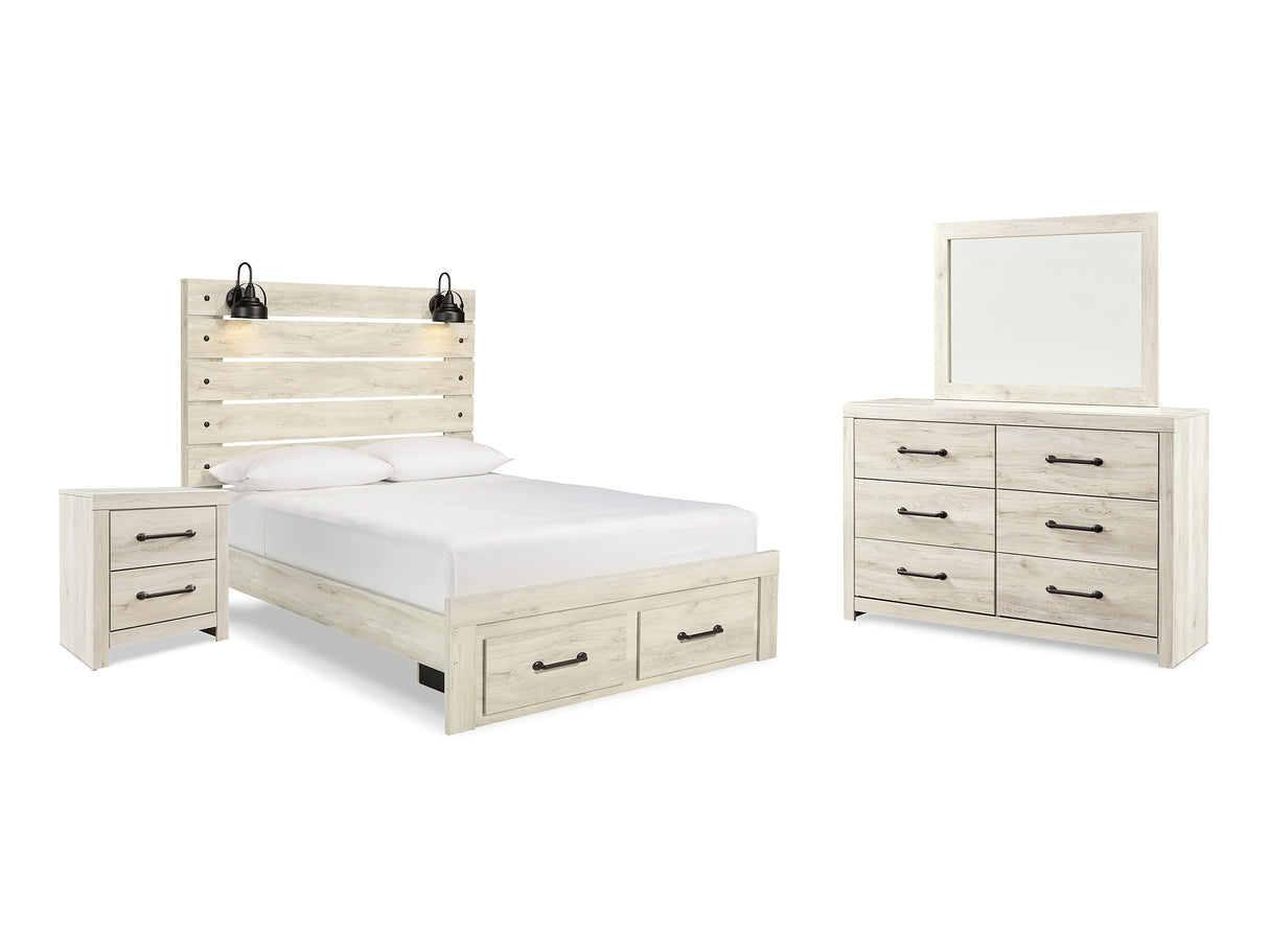 Cambeck Whitewash Queen Panel Storage Bed, Dresser, Mirror And Nightstand