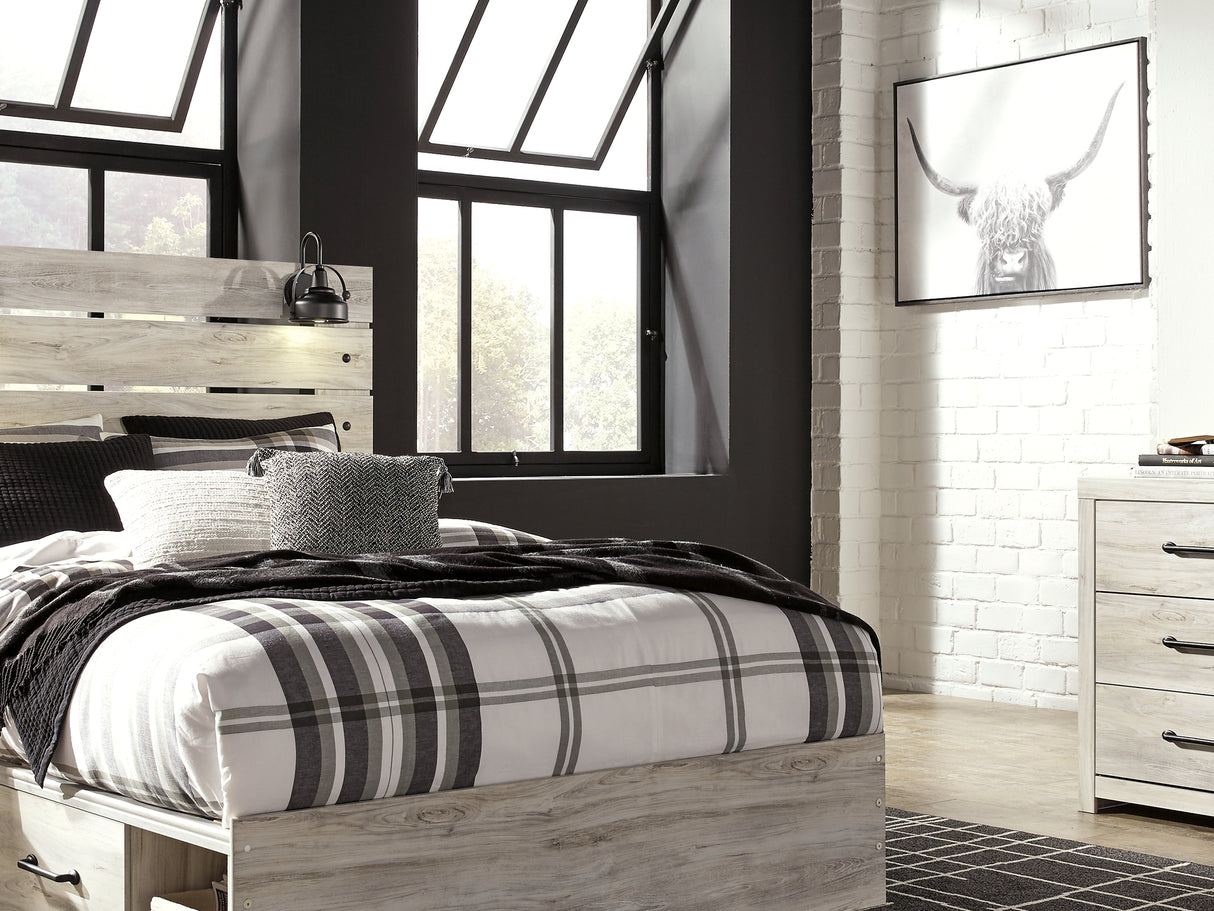 Cambeck Whitewash Queen Panel Bed With Storage, Dresser And Mirror